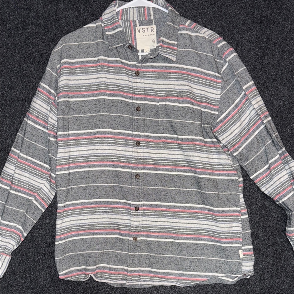 VSTR Men's Striped Button Down Shirt - Gray, Red,‎ and White